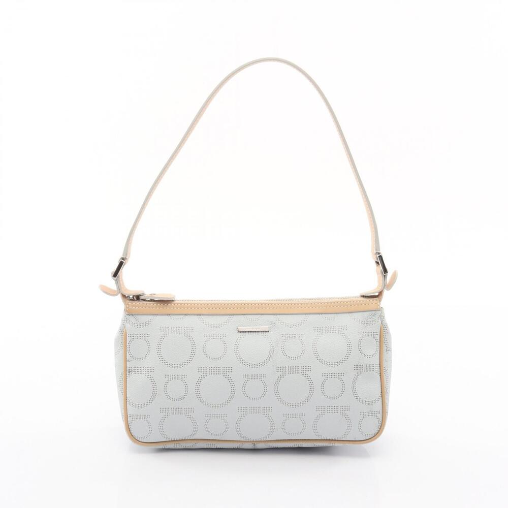 Salvatore Ferragamo Gancini Handbag Canvas Leather White Beige Cream AU